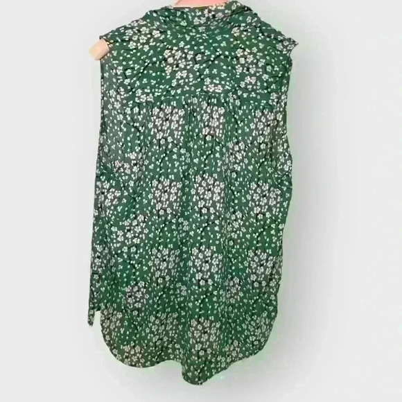 Green Floral Tie Sleveless Blouse - Picture 3 of 4